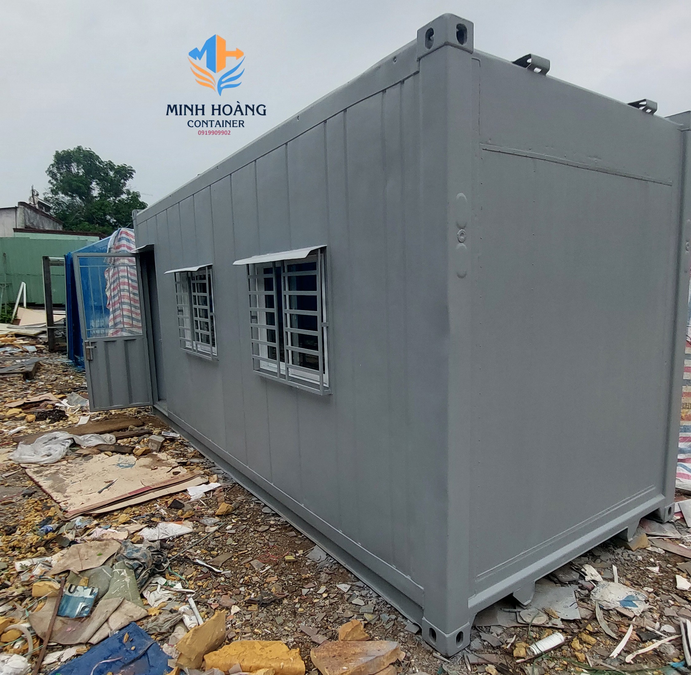 Container văn phòng 20 feet xám trắng  đầy đủ điện, đèn, quạt, máy lạnh